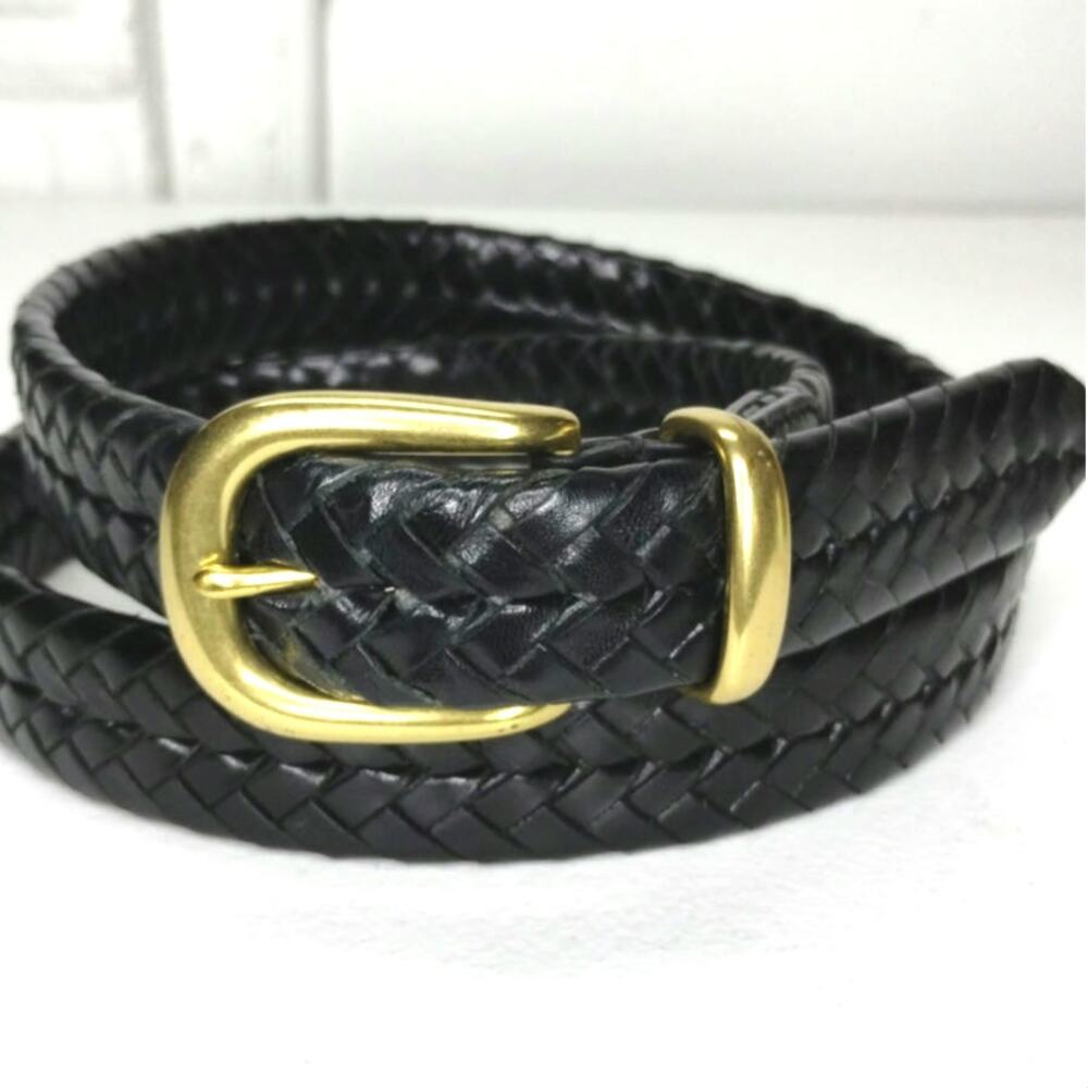Vintage Coach Men's Belt size 40 Woven Black Leather Brass Buckle 6922 - Picture 3 of 6